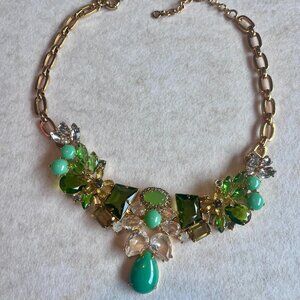 Vintage J.Crew Factory green and gold pendant necklace